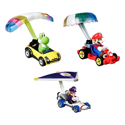 Mario Kart Hot Wheels Diecast Modellautos 3er-Pack 1/64 Yoshi, Waluigi, Mario