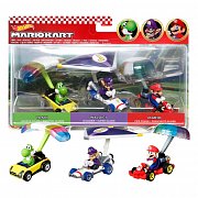 Mario Kart Hot Wheels Diecast Modellautos 3er-Pack 1/64 Yoshi, Waluigi, Mario