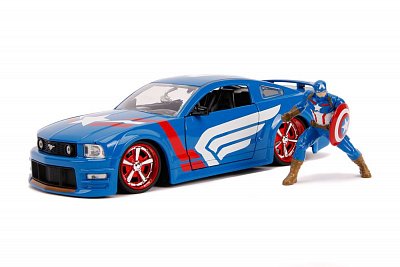 Marvel Hollywood Rides Diecast Modell 1/24 2006 Ford Mustang GT mit Captain America Figur --- BESCHAEDIGTE VERPACKUNG