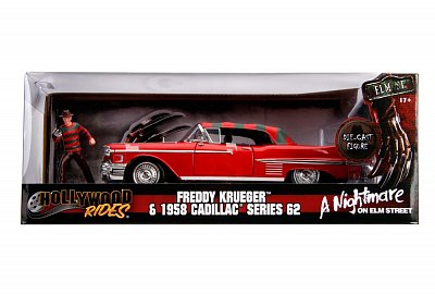 Nightmare on Elm Street Diecast Modell American Horror Rides 1/24 1958 Cadillac mit Figur --- BESCHAEDIGTE VERPACKUNG