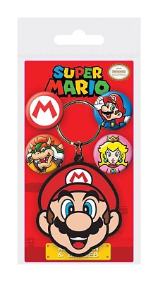 Super Mario Gummi-Schlüsselanhänger & Ansteck-Button Set Mario